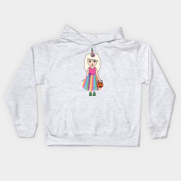 Unicorn Trick or Treat Halloween Girl 1 Kids Hoodie by PLLDesigns